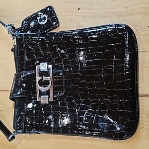 Guess Crossbody Black Patended Leather Faux Croc